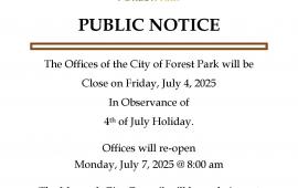 In Observance of 4th of July Holiday