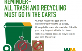 REMINDER - ALL TRASH AND RECYCLING MUST GO IN THE CARTS