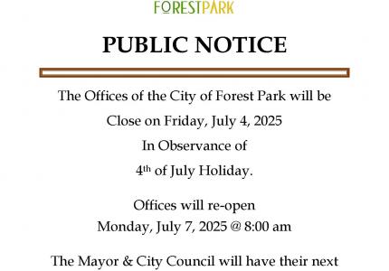 In Observance of 4th of July Holiday