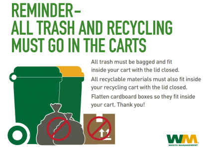 REMINDER - ALL TRASH AND RECYCLING MUST GO IN THE CARTS