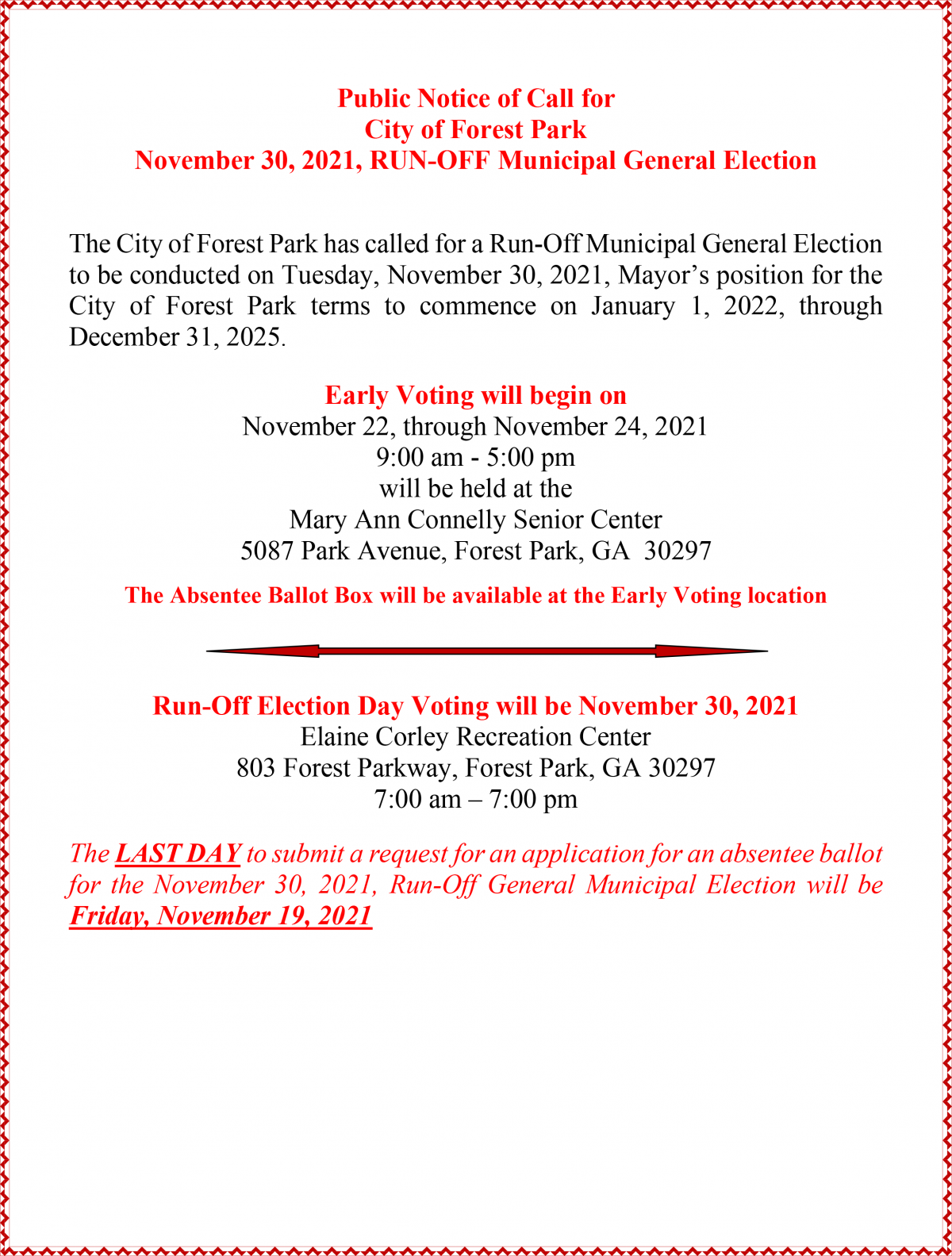  Last Day to submit absentee ballot
