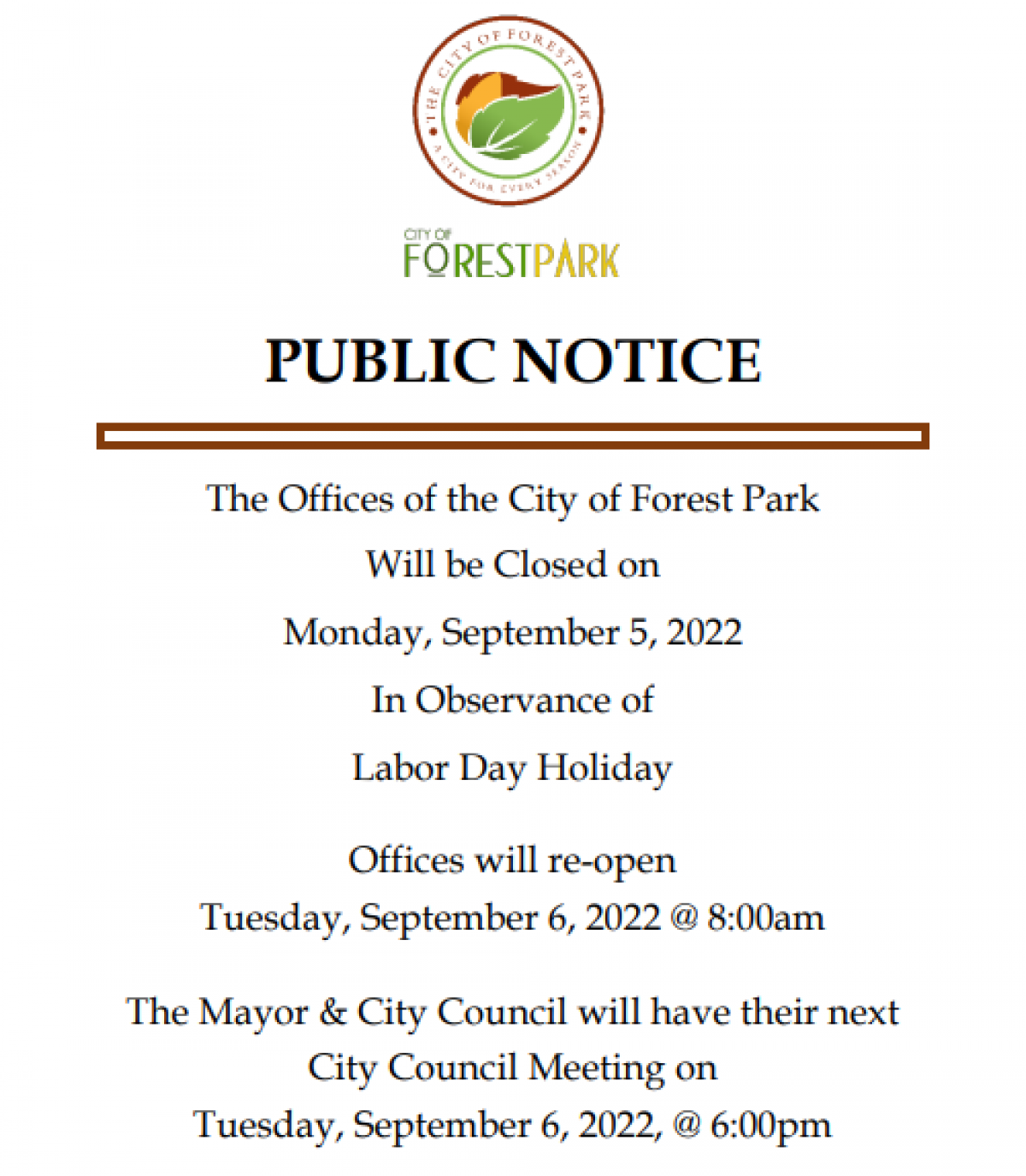 Labor Day Notice