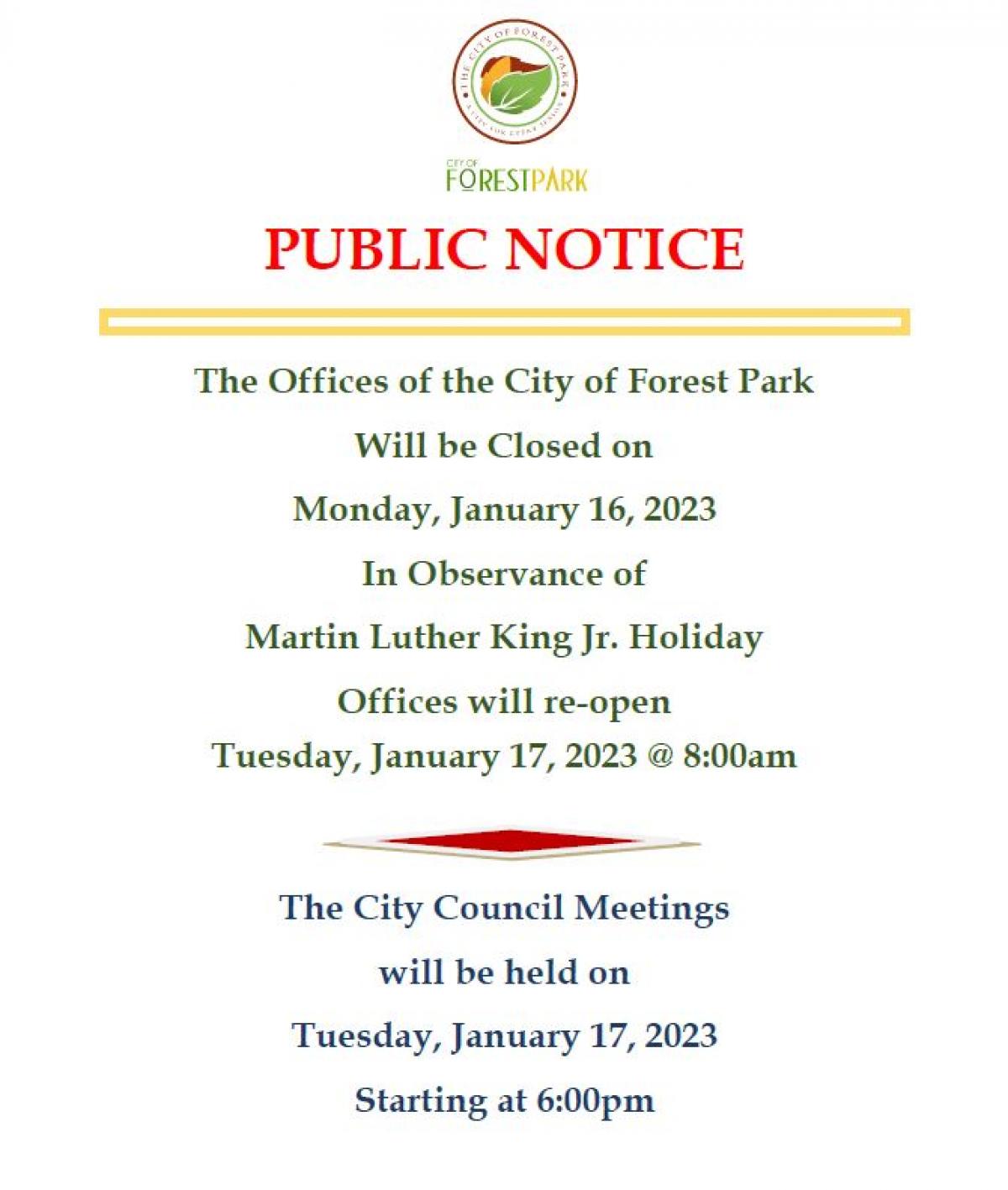 MLK Holiday Sign Closure