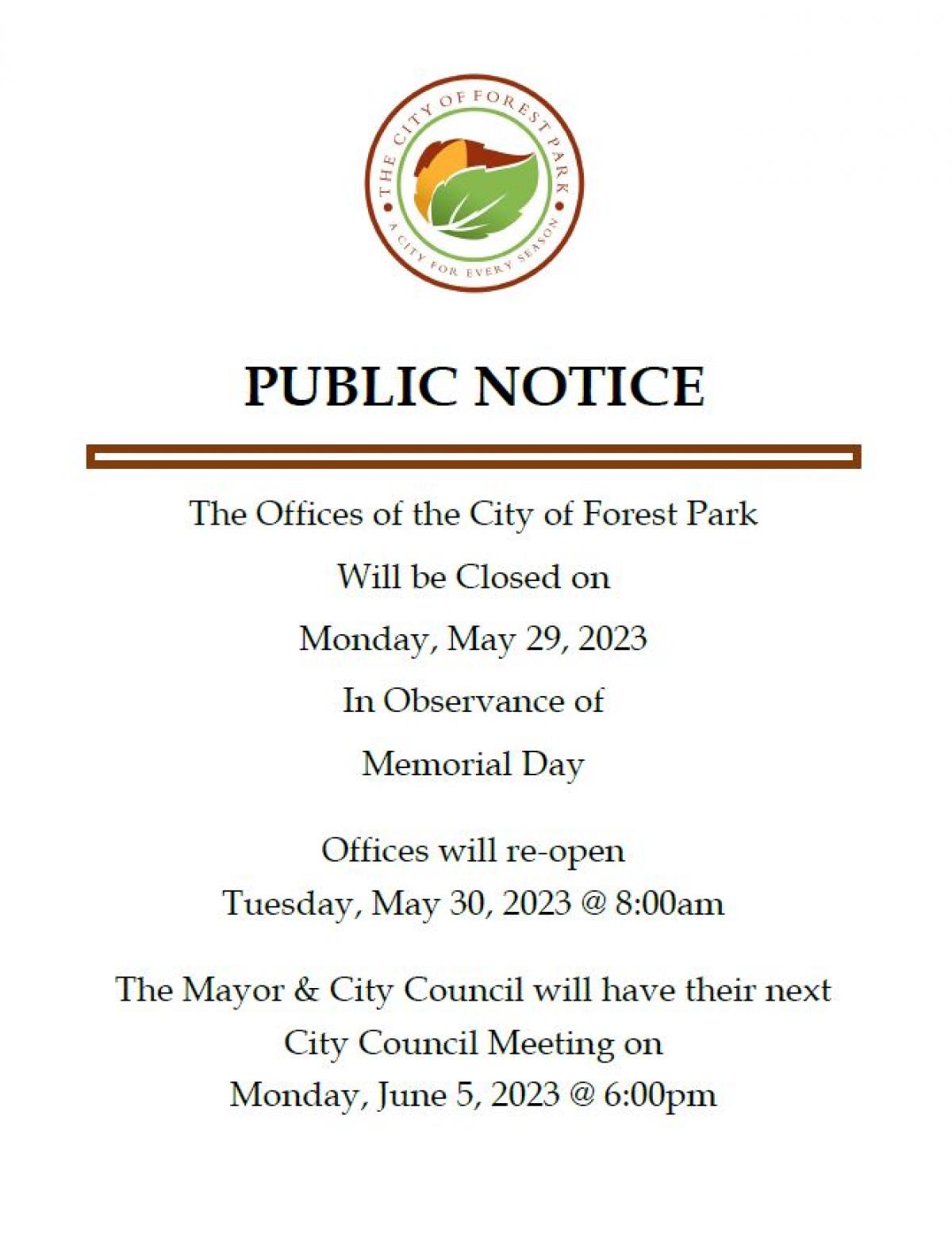 Memorial Day Closure