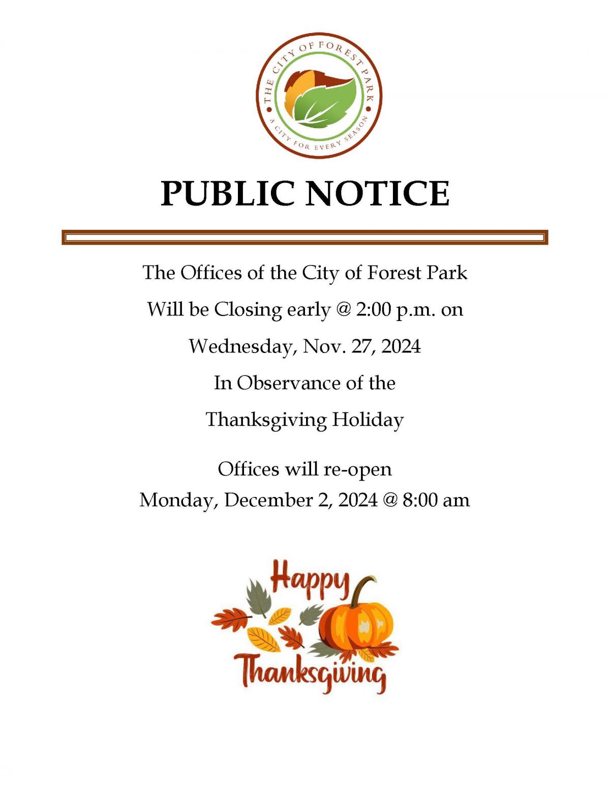Thanksgiving Office Closures