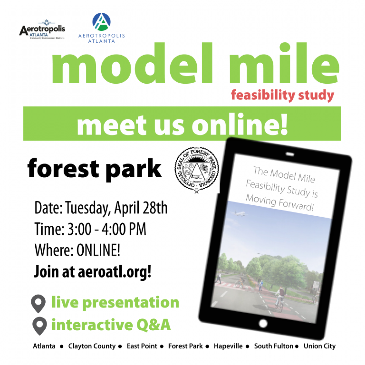 Join The Model Mile Feasibility Study Online (aeroatl.org) At 3:00 PM, April 28th For Our Live Presentation & Interactive Q&A