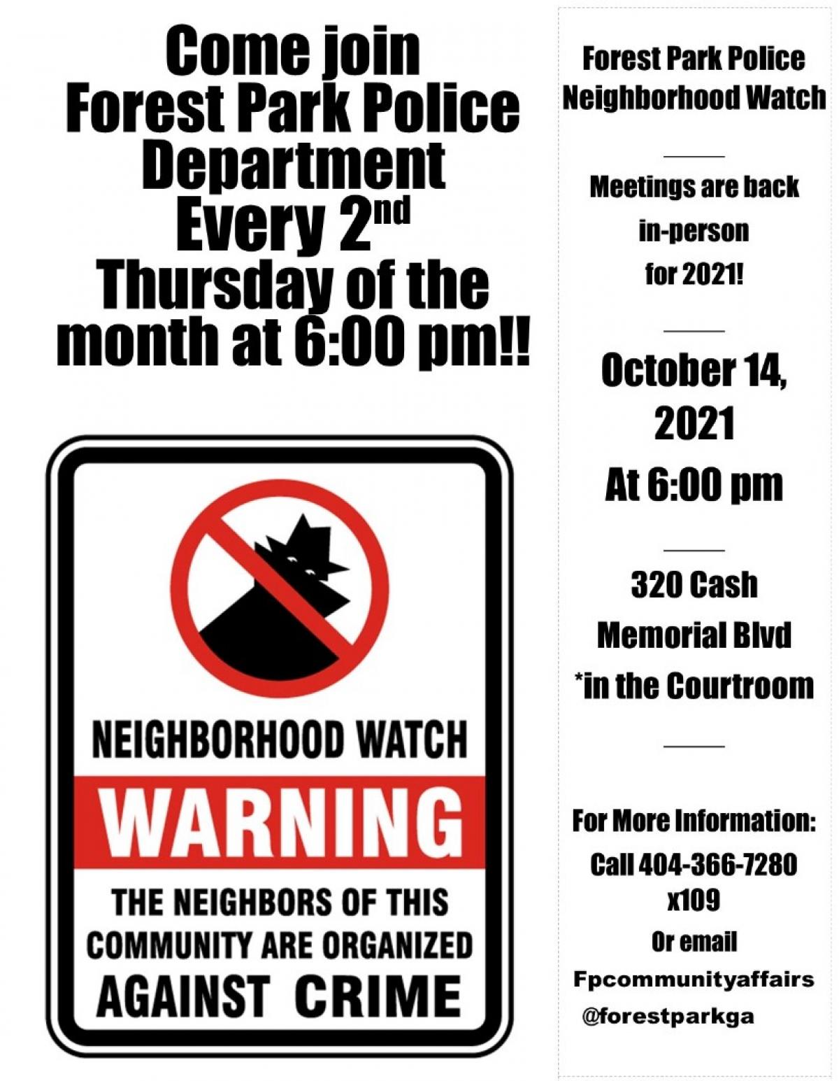 NEIGHBORHOOD WATCH OCTOBER 14, 2021 6:00PM